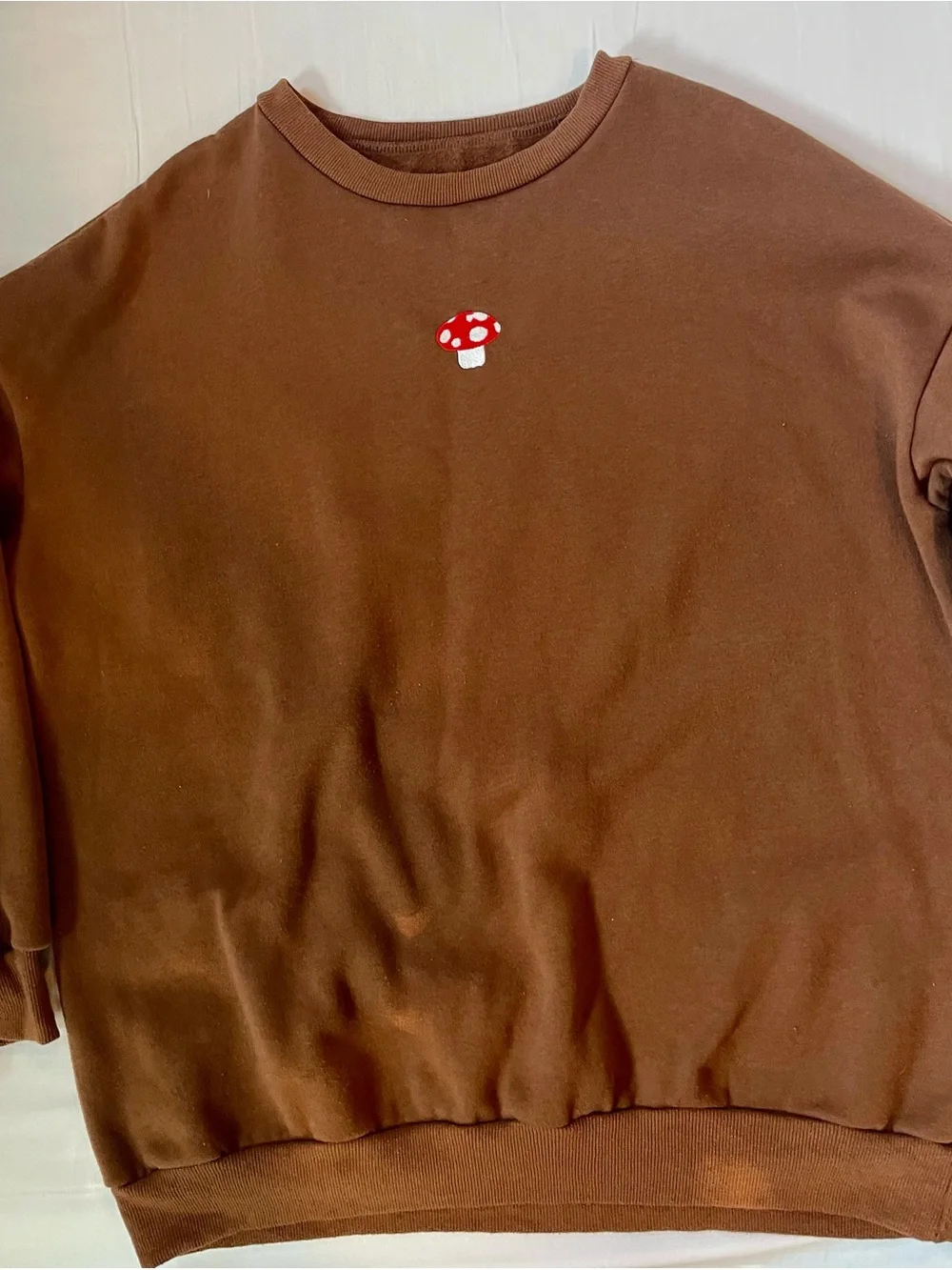 Brown Mushroom Embroidered Crewneck Sweater - Men